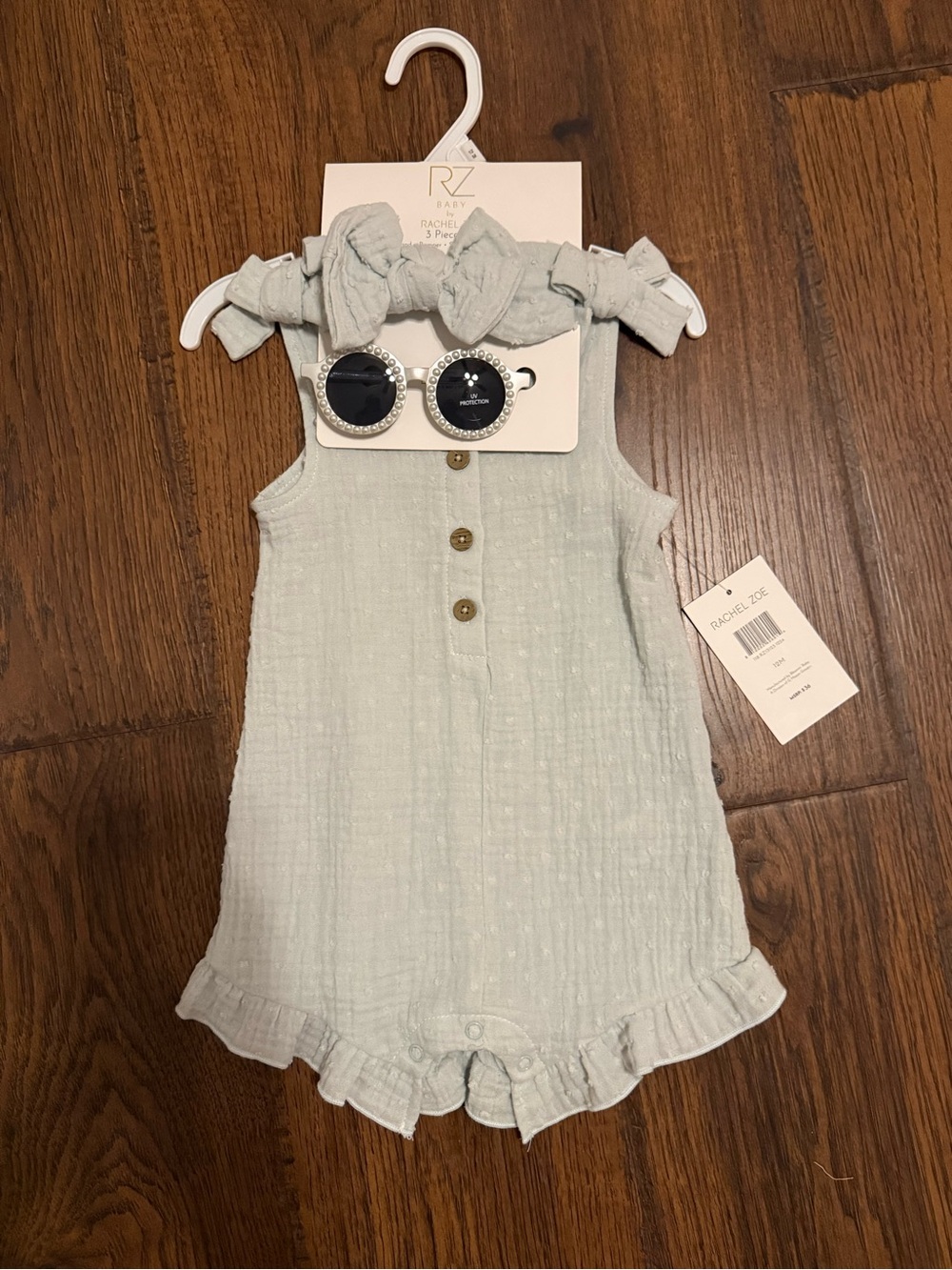 Rachel Zoe Mint Green Baby Ruffle Romper with Rhinestone Sunglasses